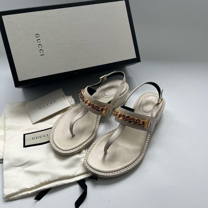 Gucci Gucci White Chain Strap Thong Sandals - Size US 7.5 / EU 40-41 - 1 Thumbnail