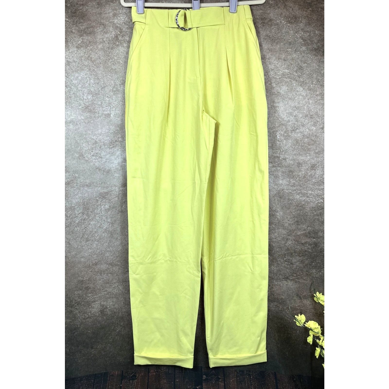 Tanya Taylor Tanya Taylor Tyler Cuffed Pleated Belted Pants Daffodil 4 Size 27" / US 4 / IT 40 - 8 Thumbnail