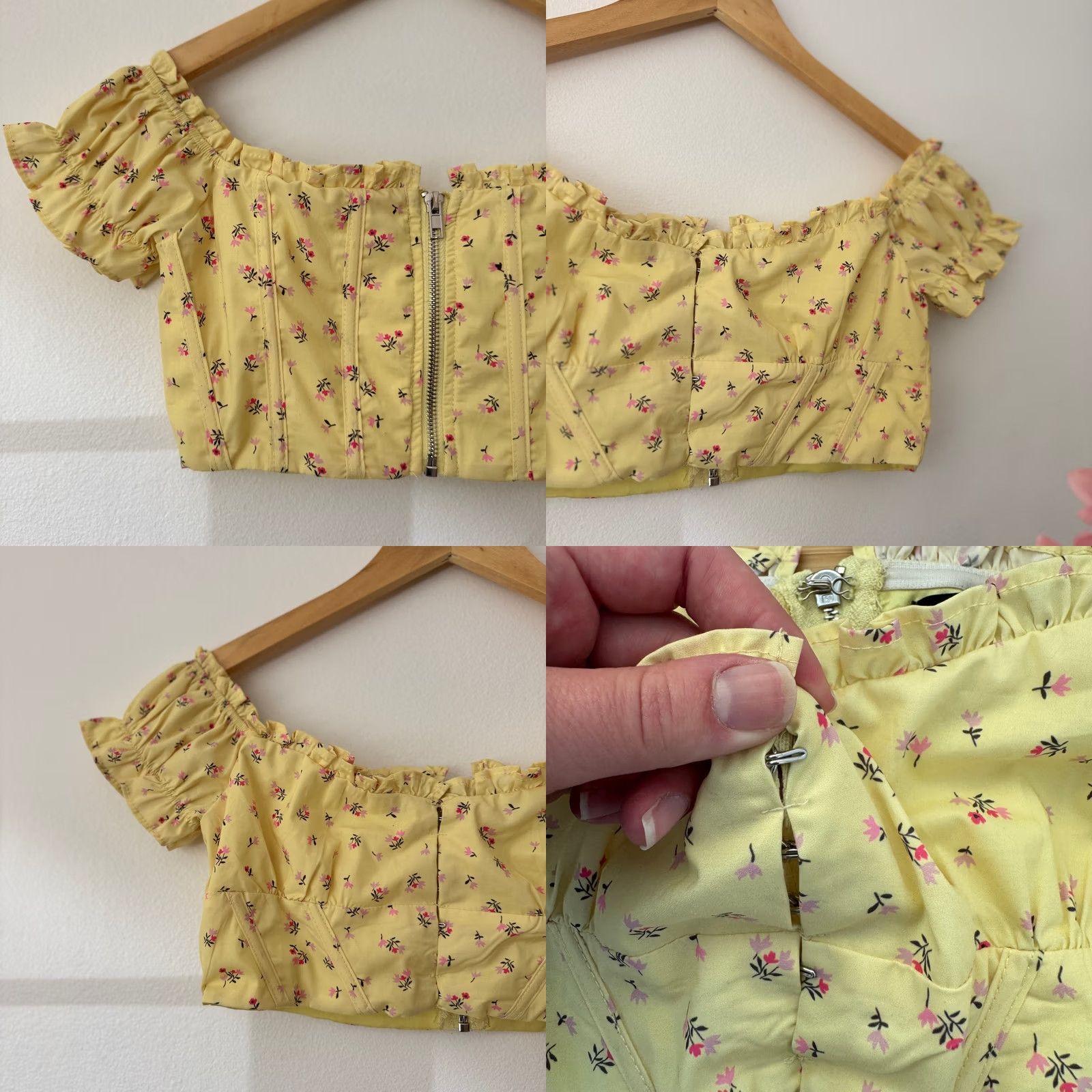 Vintage WHITE FOX Floral Top Cropped Off Shoulder Puff Sleeve S Yellow Blouse Size S / US 4 / IT 40 - 8 Thumbnail