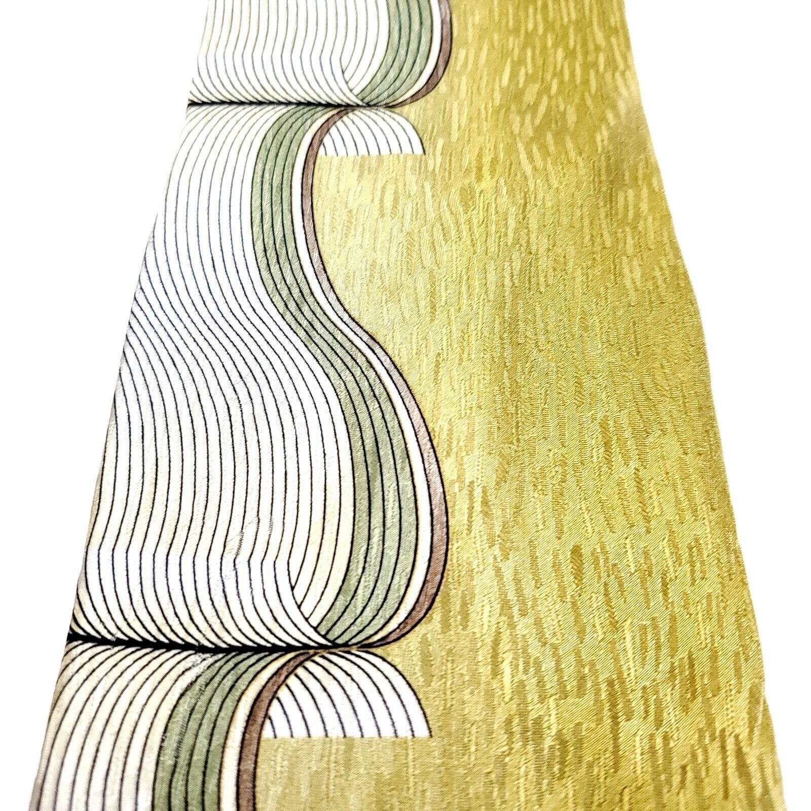 Designer Daniel Craig Yellow Ribbon Abstract Print Silk Tie Size ONE SIZE - 2 Thumbnail
