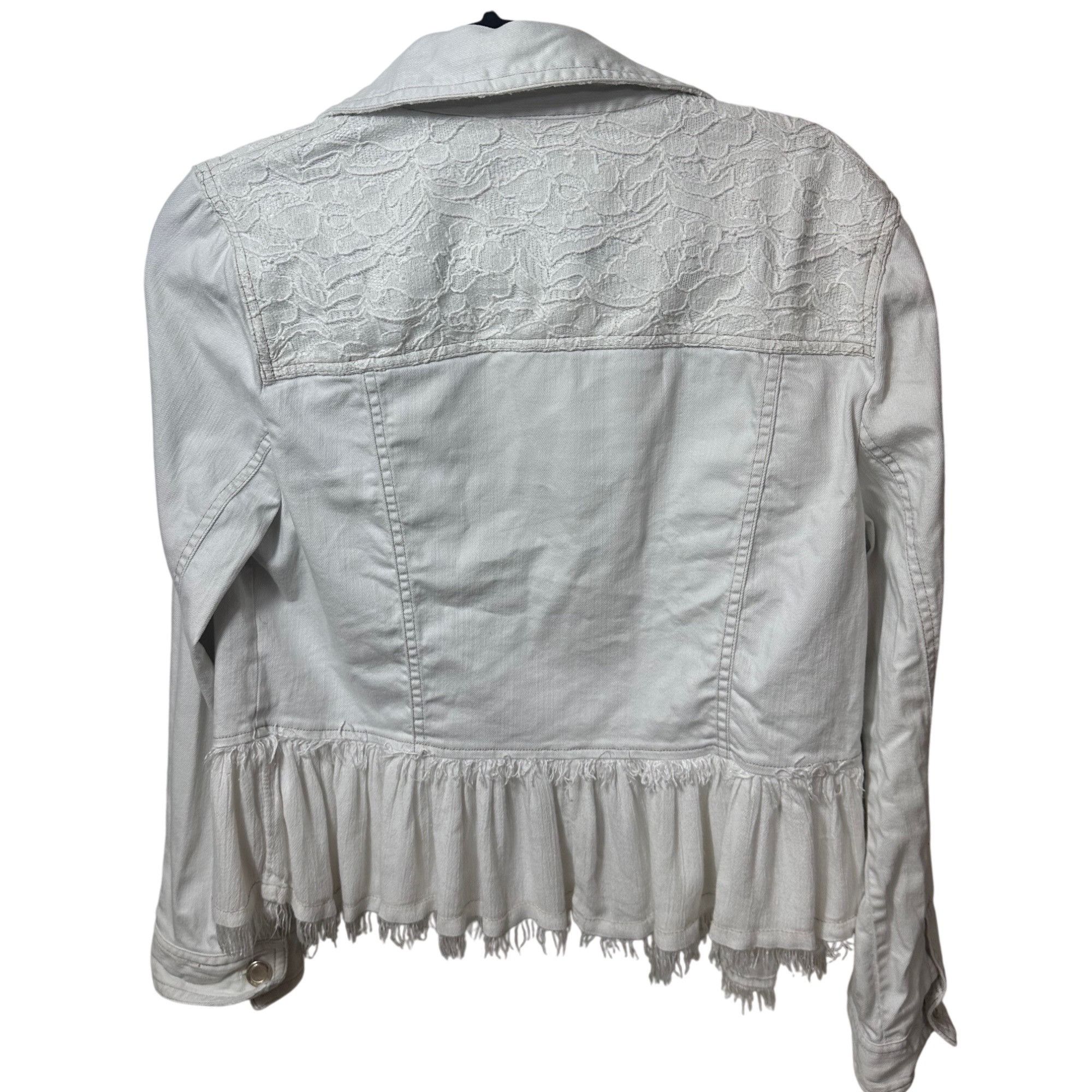 Chicos Chico’s White Lace Ruffled Button Up Jean Jacket Size 1 - Sm Size S / US 4 / IT 40 - 4 Thumbnail
