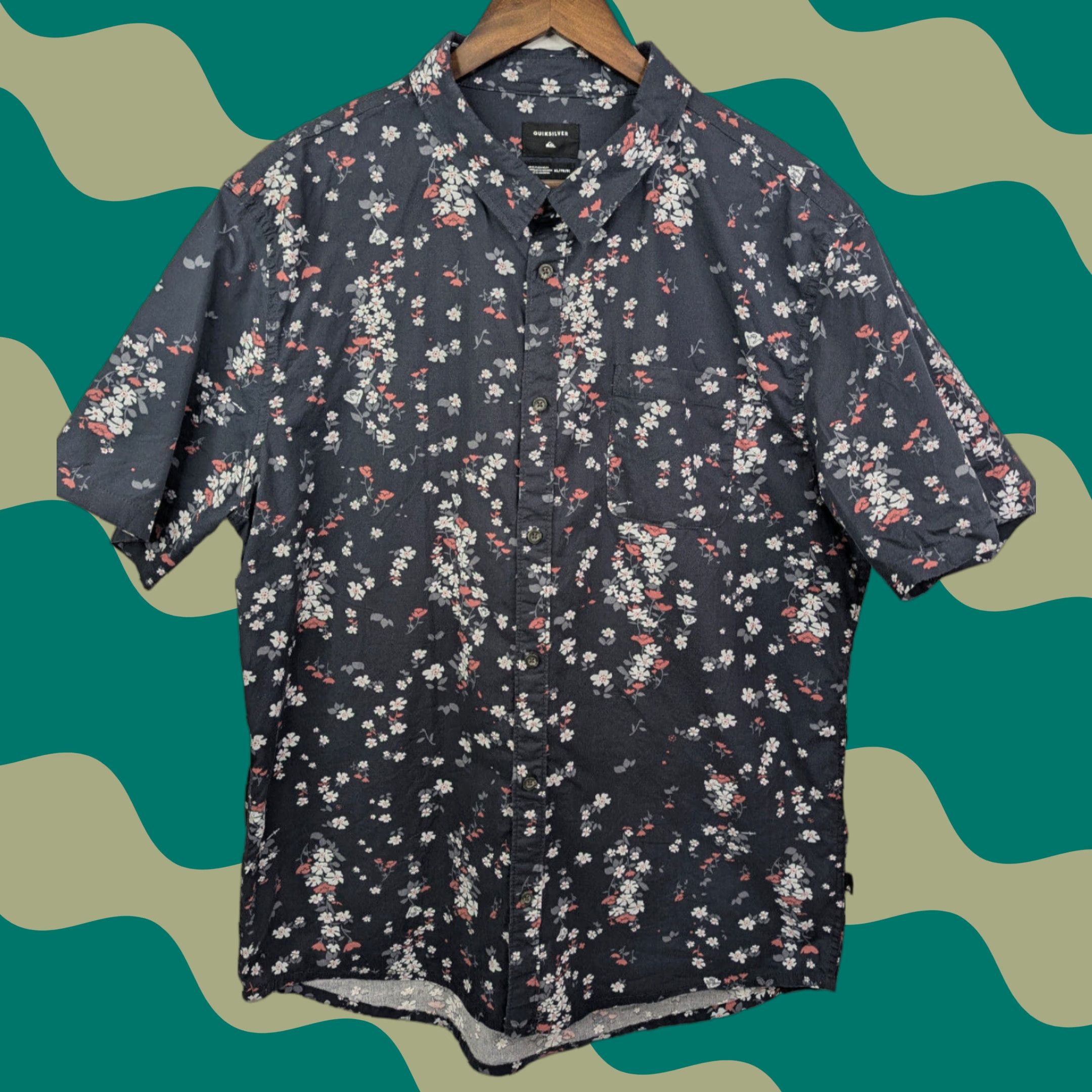 Quiksilver VINTAGE Quiksilver Shirt Navy Floral Print Button-Down Tripping Daisy XL Mens Regular Fit Size US XL / EU 56 / 4 - 1 Thumbnail