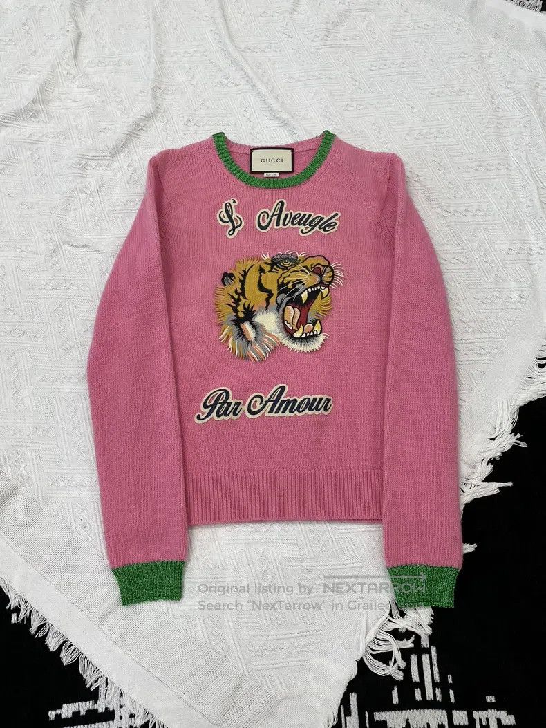 Gucci Gucci Pink and green colour-blocked tiger letter knitwear Size M / US 6-8 / IT 42-44 - 1 Thumbnail