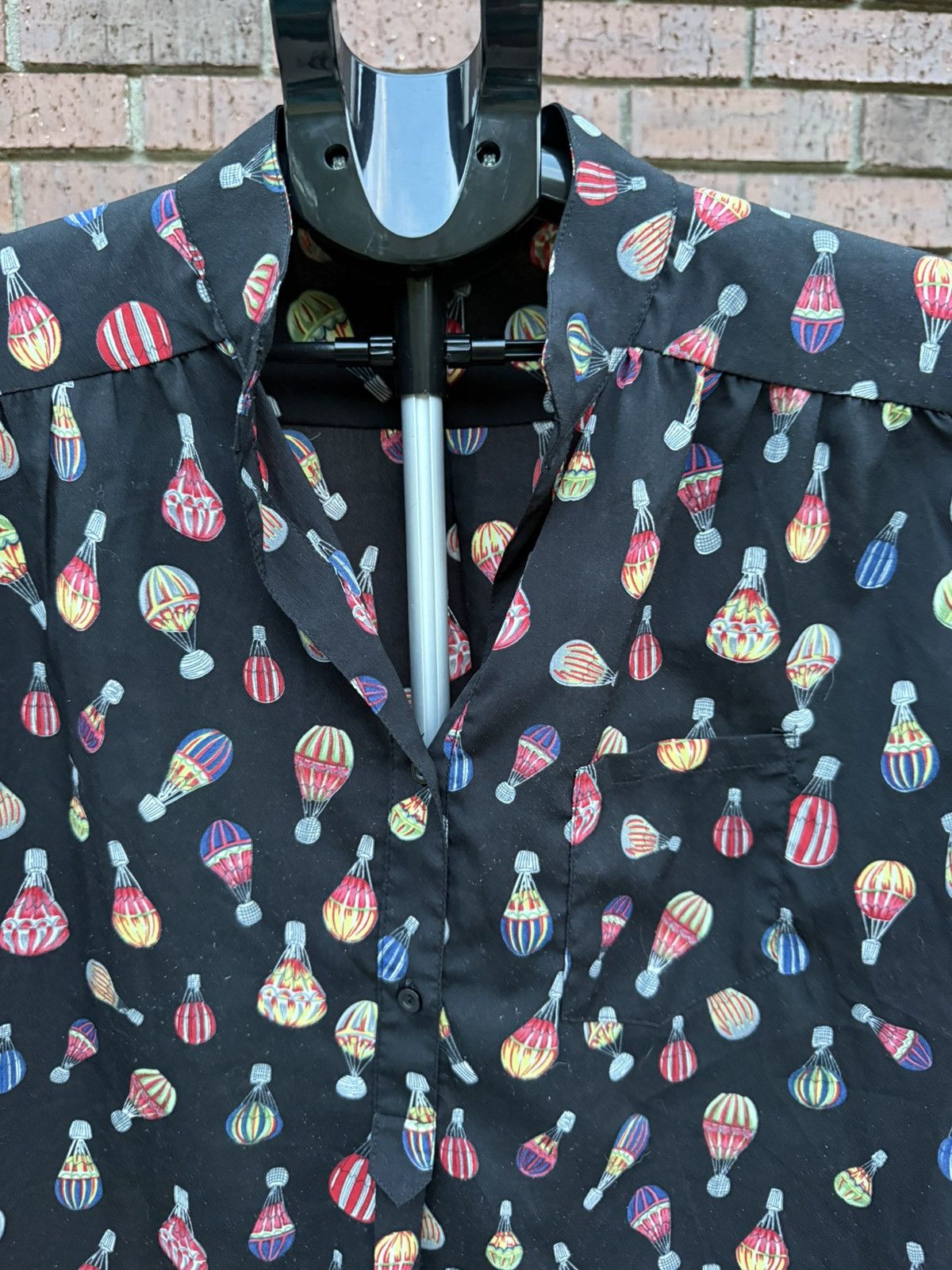 Other CALS Cal Style Hot Air Balloon Black Blouse Roll Tab Sleeve Size L / US 10 / IT 46 - 2 Thumbnail