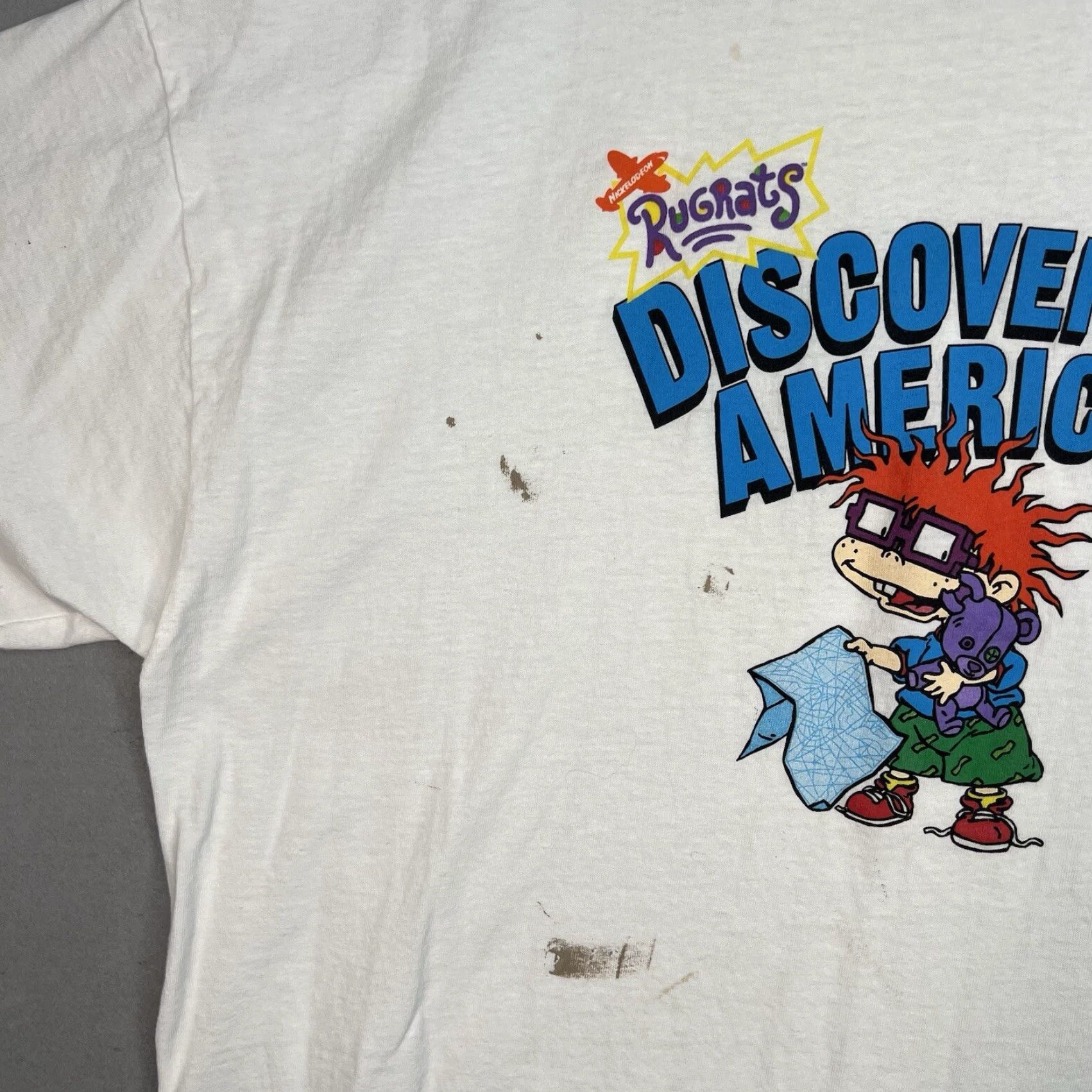 Delta VINTAGE 90s Nickelodeon Rugrats Discover America Shirt Adult XL White Mens Size US XL / EU 56 / 4 - 5 Thumbnail