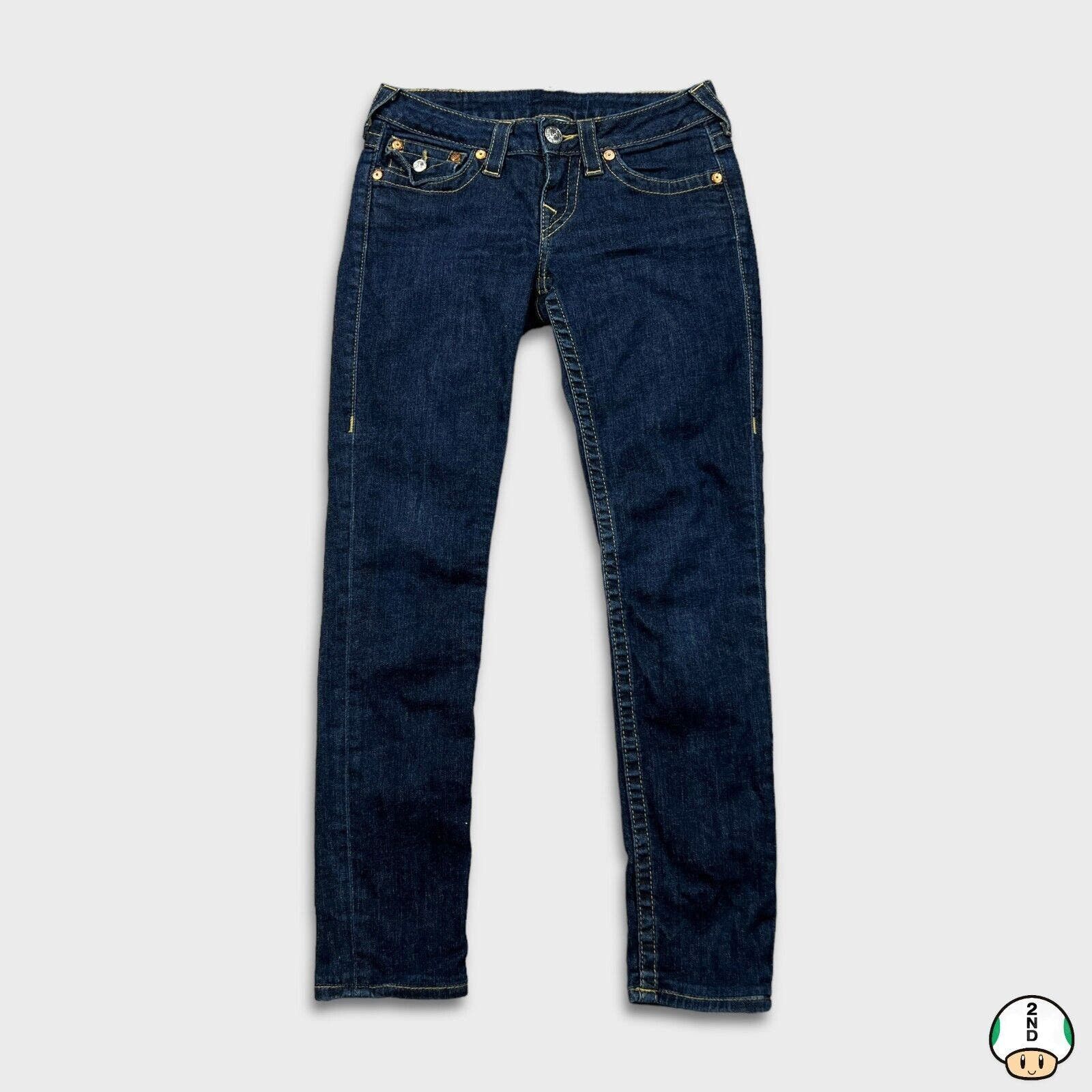 image of Y2K True Religion World Tour Skinny Jeans - 28X27 in Blue, Women's