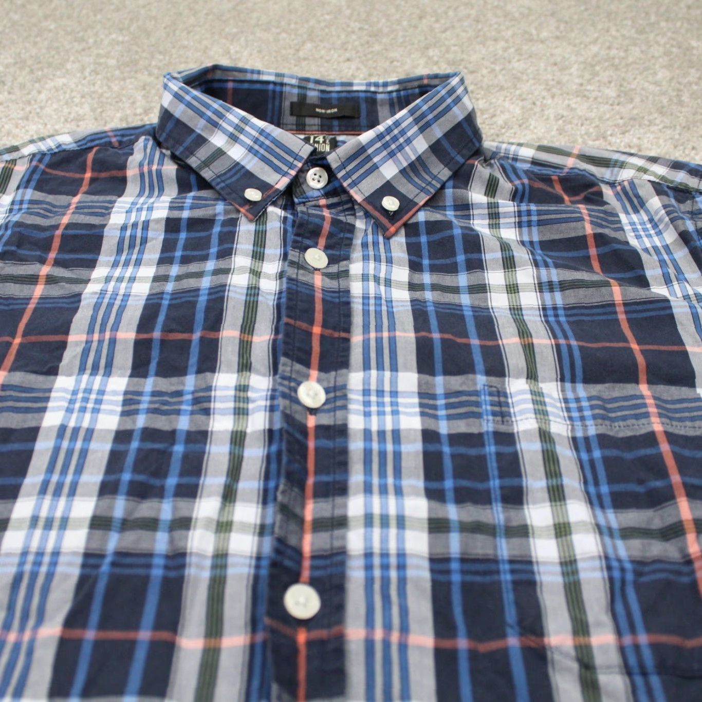Vintage 14th & Union Shirt Men Large Blue Plaid Non Iron Short Sleeve Cotton Button Down Size US L / EU 52-54 / 3 - 4 Thumbnail
