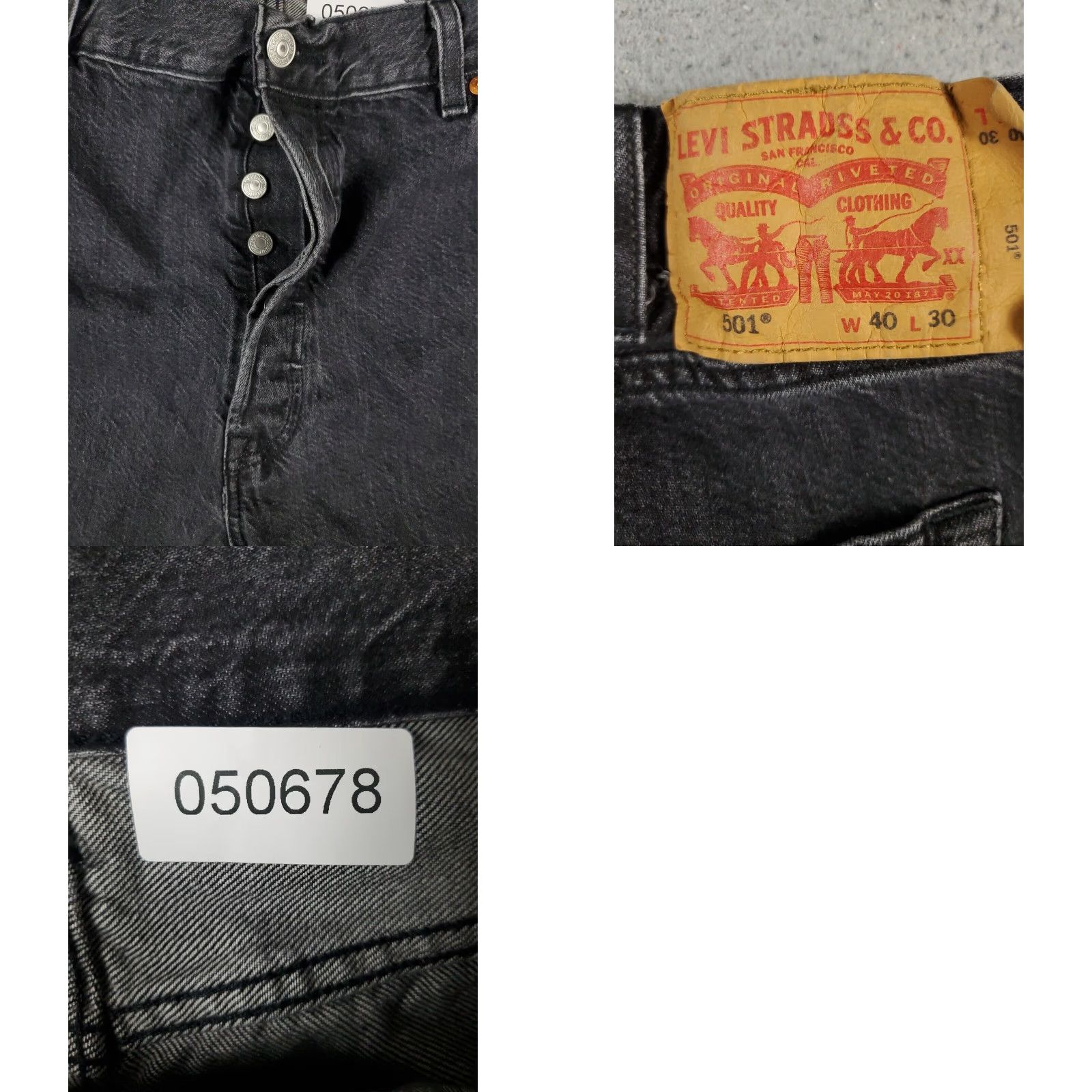 Levi's Mens Levis Jeans 501 Straight Leg Black Gray 40x30 Extra Large XL Button Fly Size US 40 / EU 56 - 8 Thumbnail