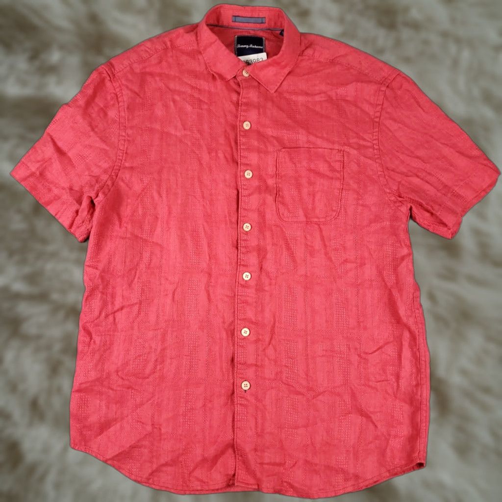 Tommy Bahama VINTAGE Tommy Bahama Shirt Mens Large Red Linen Hawaiian Button Up Short Sleeve Size US L / EU 52-54 / 3 - 1 Thumbnail