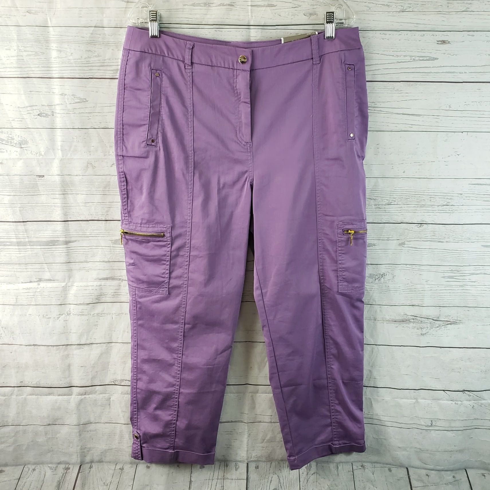 Vintage Chico's Womens Crop Pants Slim High Rise 24 Inseam Purple Cotton Blend Size 12 Cropped Pants Womens Size 34" / US 12 / IT 48 - 2 Thumbnail
