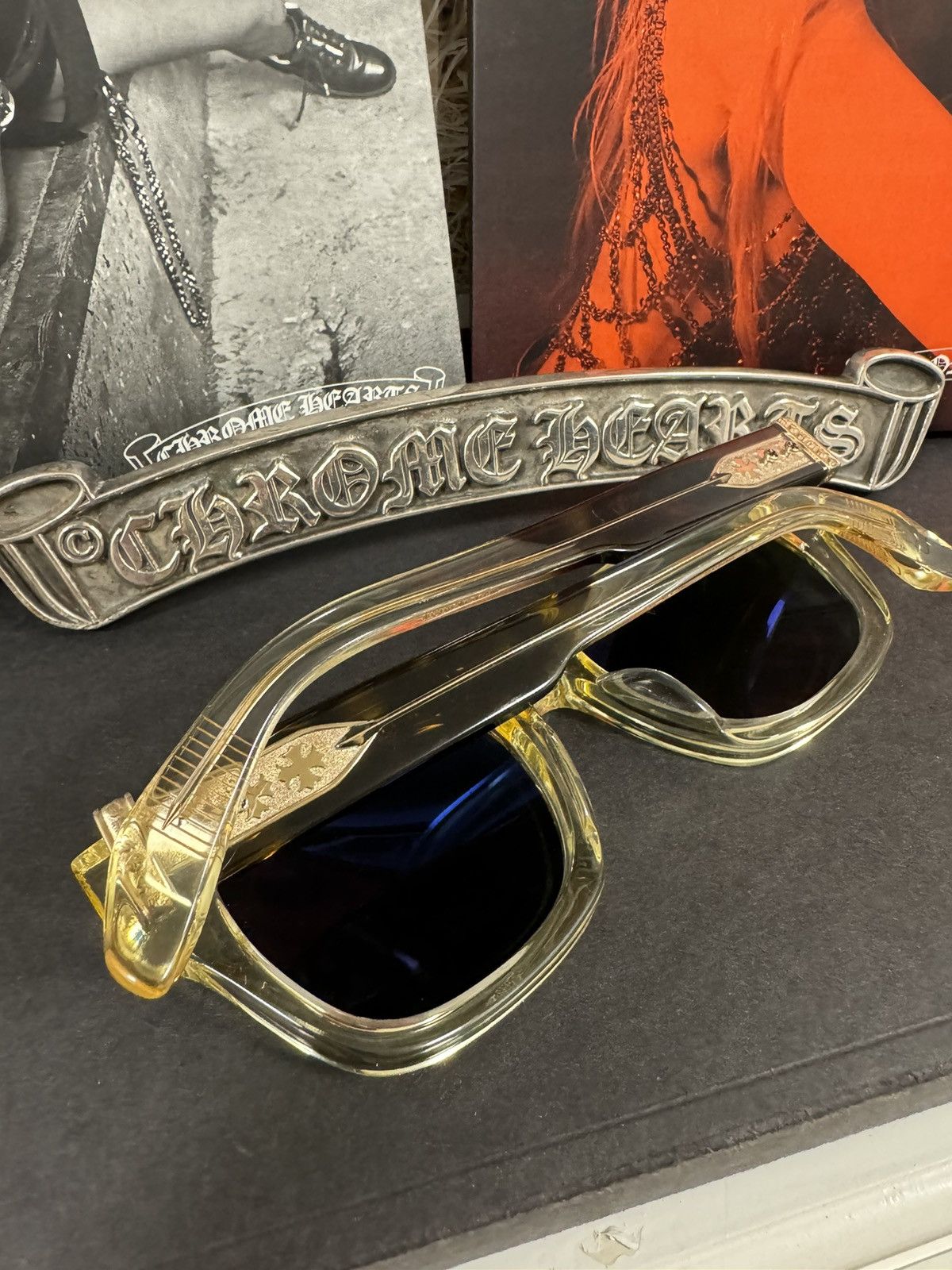 image of Chrome Hearts Dick Fitzener Sunglasses in Green/Yellow, Men's