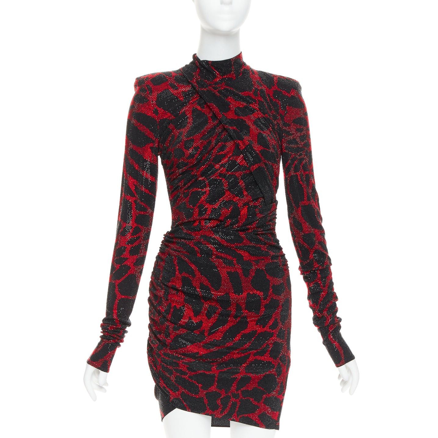 Alexandre Vauthier ALEXANDRE VAUTHIER red black Giraffe crystal strass encrusted jersey mini dress Size S / US 4 / IT 40 - 1 Thumbnail