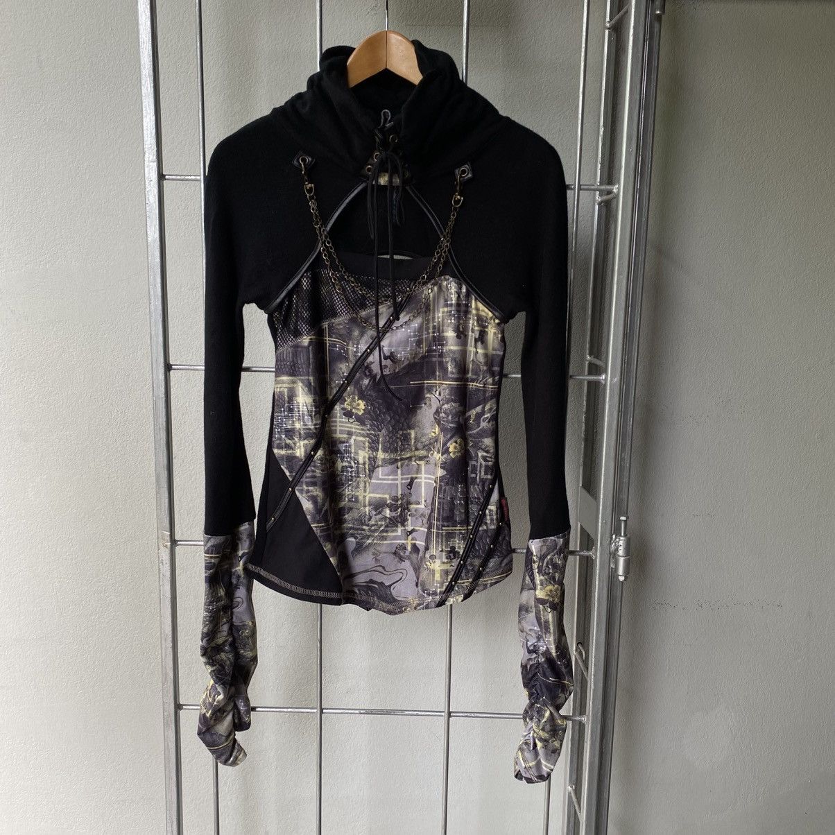 Japanese Brand OZZ CROCE Y2K Punk Black Dragon Print Layered Top Size S / US 4 / IT 40 - 17 Thumbnail