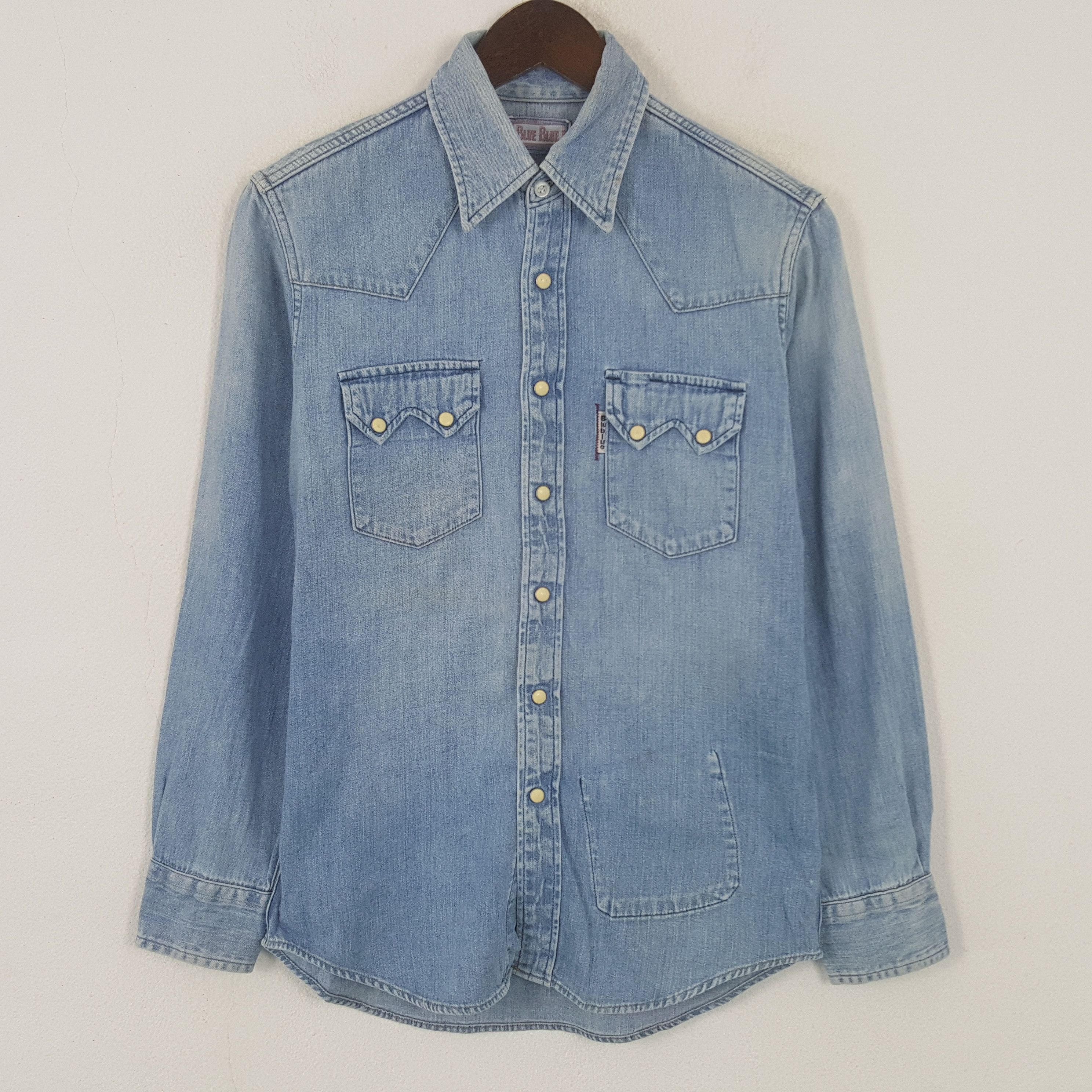 Blue Blue Japan Vintage Blue Blue Japanese Denim Button Up Shirt Size US XS / EU 42 / 0 - 1 Thumbnail