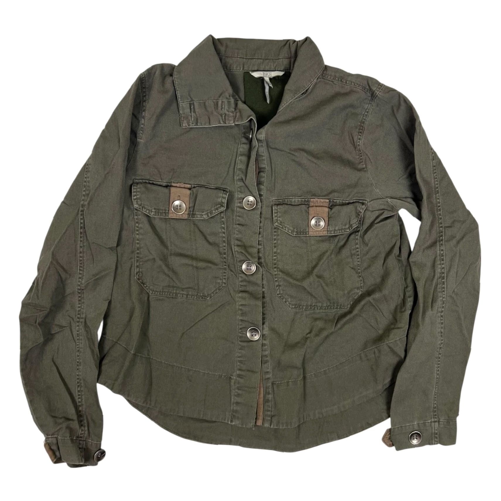 Vintage BKE Buckle Women's Button Front Shirt Small Green Military Twill Pockets Utility Size S / US 4 / IT 40 - 2 Thumbnail