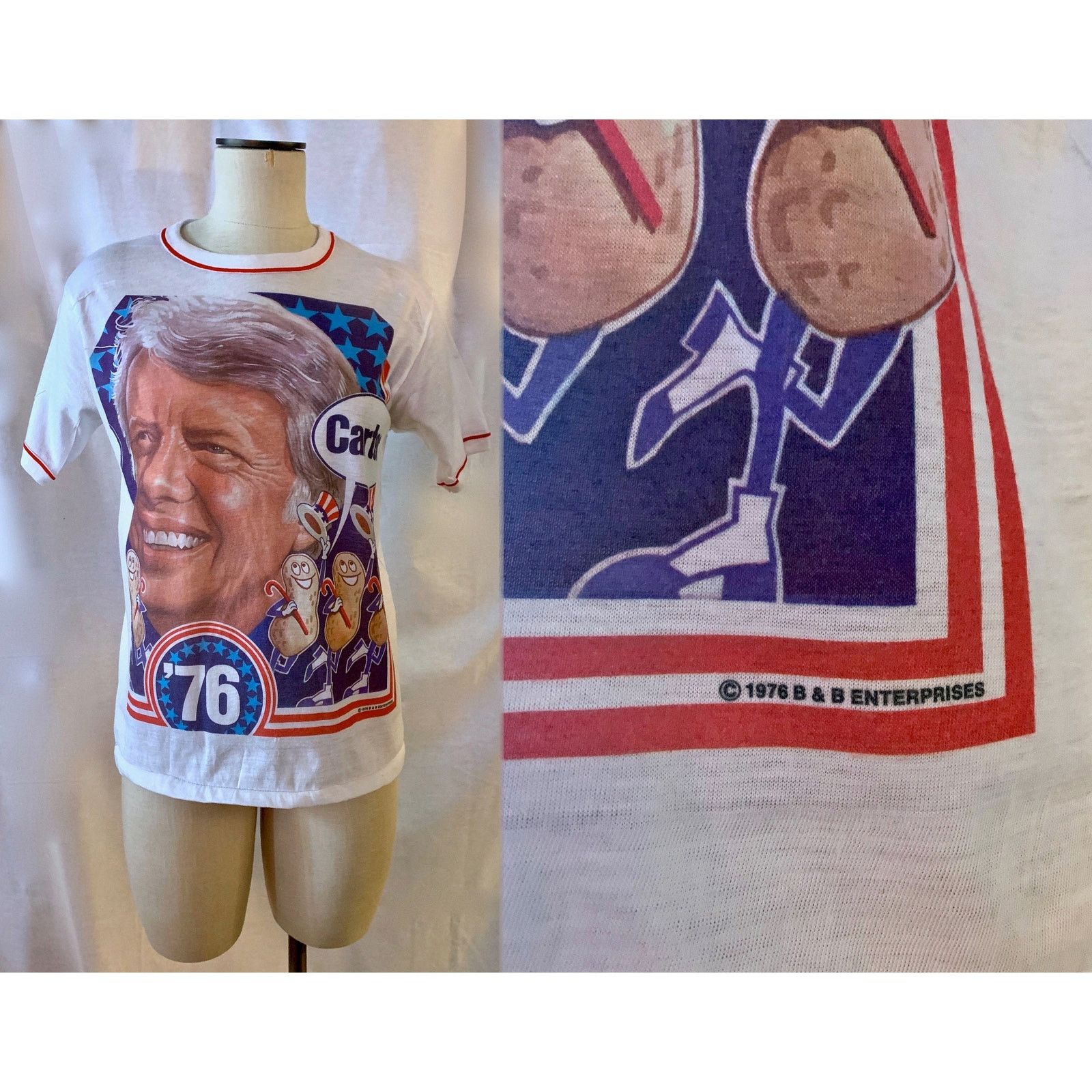 Vintage 70s Jimmy Carter Campaign Shirt | RARE 1976 Graphic Size US S / EU 44-46 / 1 - 2 Thumbnail