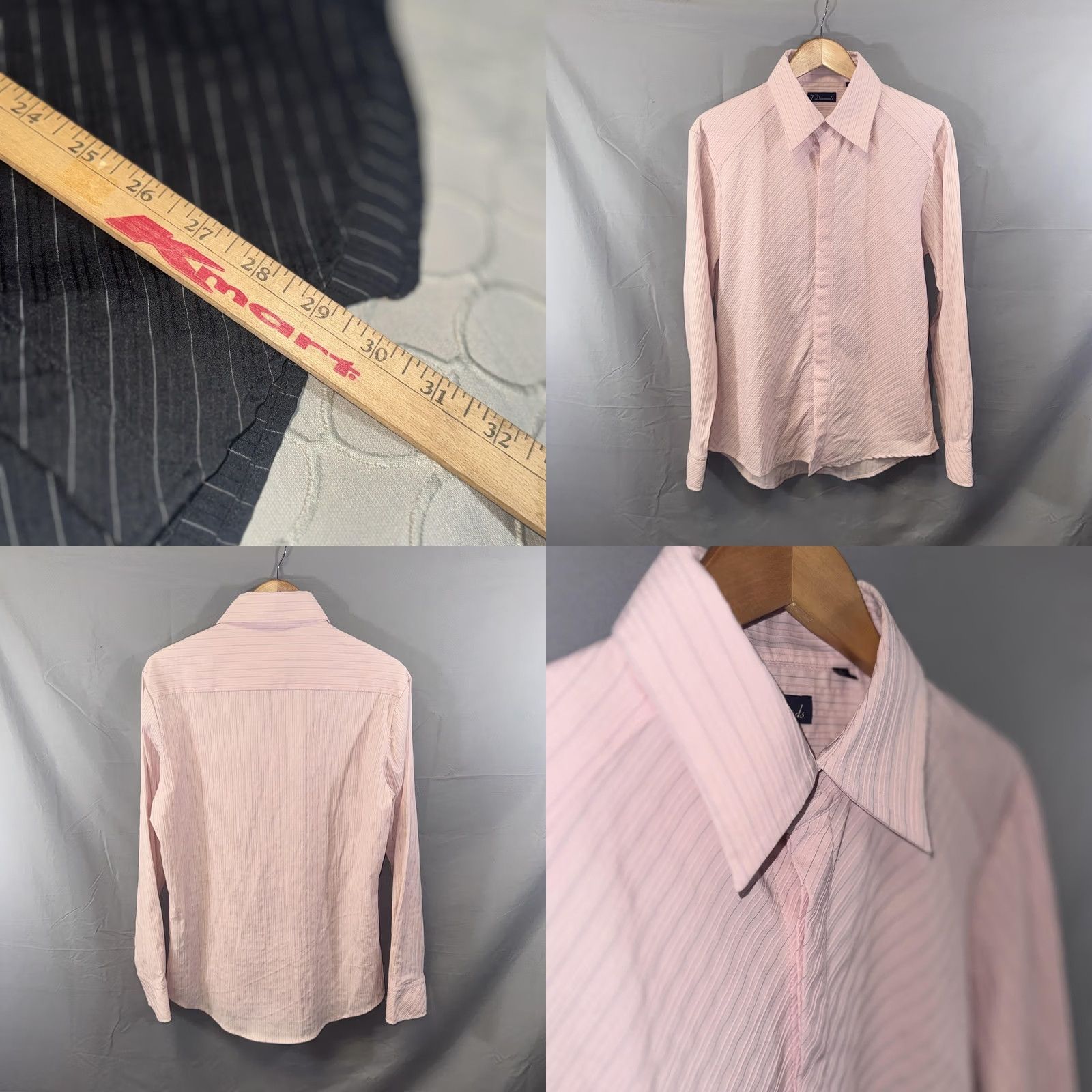 Vintage 7 Diamonds Shirts Mens Large Lot of 2 Black Pink Striped Stretch Button Up Size US L / EU 52-54 / 3 - 8 Thumbnail