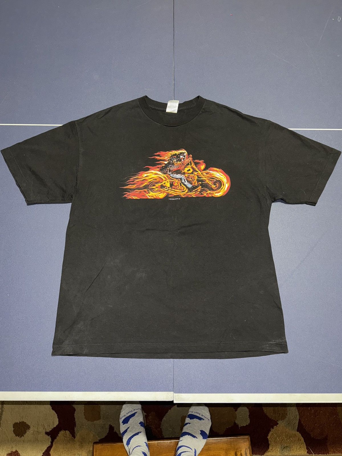 AAA × Vintage 2006 Good Sports Inc Biker and Flames Double Sided Shirt Size US XL / EU 56 / 4 - 1 Thumbnail