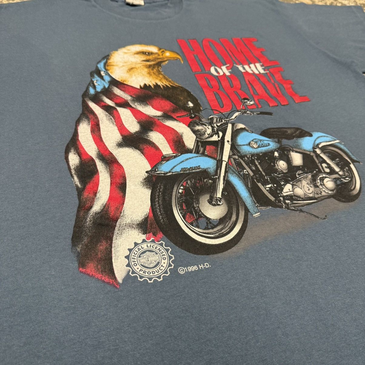 Vintage Vintage Harley Davidson Home Of The Brave Eagle Tshirt Size US XL / EU 56 / 4 - 9 Thumbnail