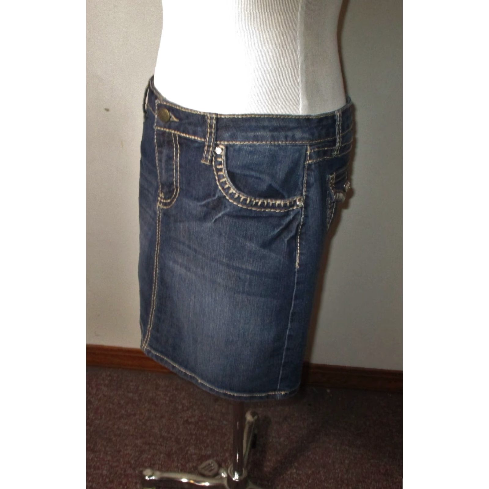 Vintage EARL JEAN Denim Skirt Size 10 Blue Beaded Size 32" / US 10 / IT 46 - 4 Thumbnail