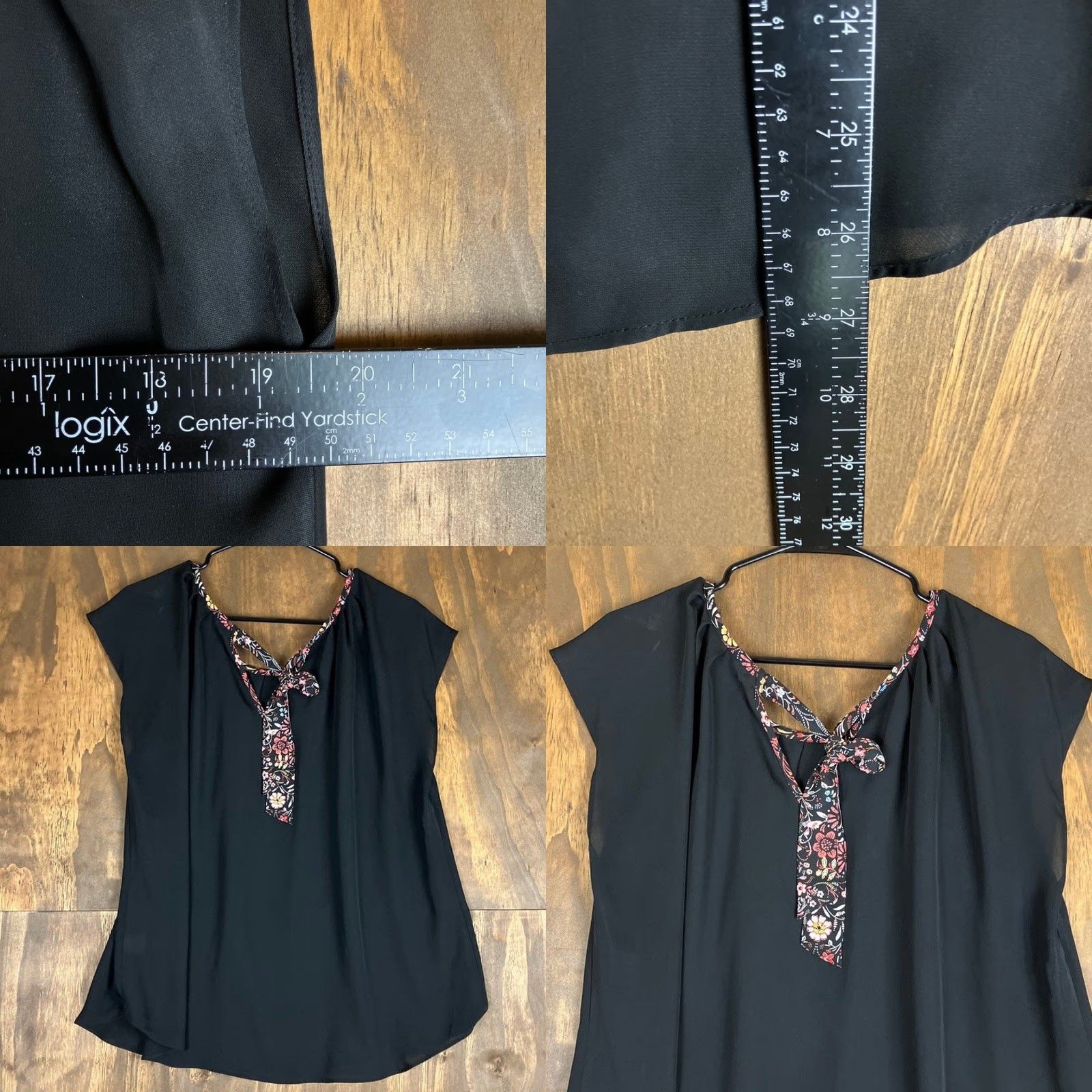 Vintage LC Lauren Conrad Blouse Womens Sleeveless XL Black Multi Floral Back Tie Pleated Crew Neck Chiffon Lightweight Casual Workwear Party/Cocktail Size XL / US 12-14 / IT 48-50 - 8 Thumbnail