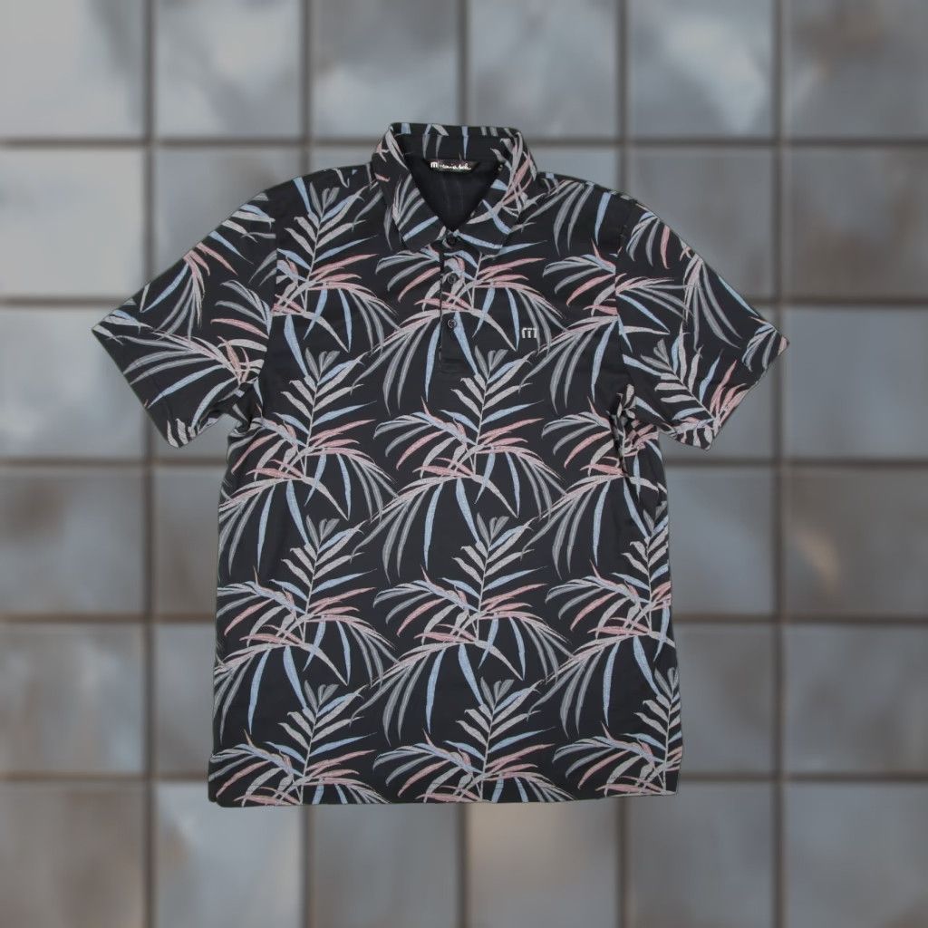 Travis Mathew Polo Shirt Mens XL Black Floral Performance Pima Cotton Golf