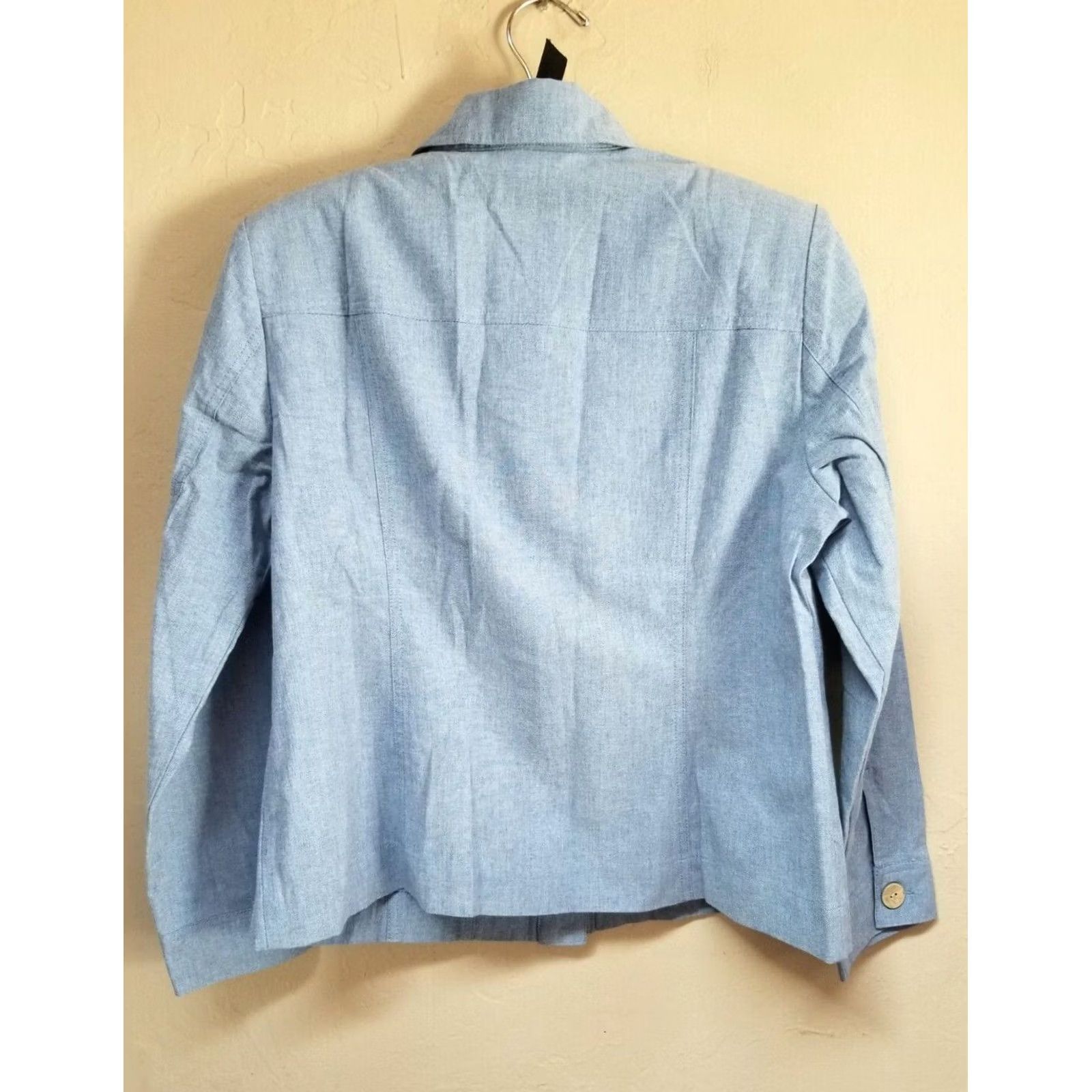 Vintage Draper's & Damon's Womens PM Button Front Jacket Light Blue Pockets Chambray Petite Regular Size PM Jacket Women Overall Blue Pattern Solid" Size M / US 6-8 / IT 42-44 - 2 Thumbnail