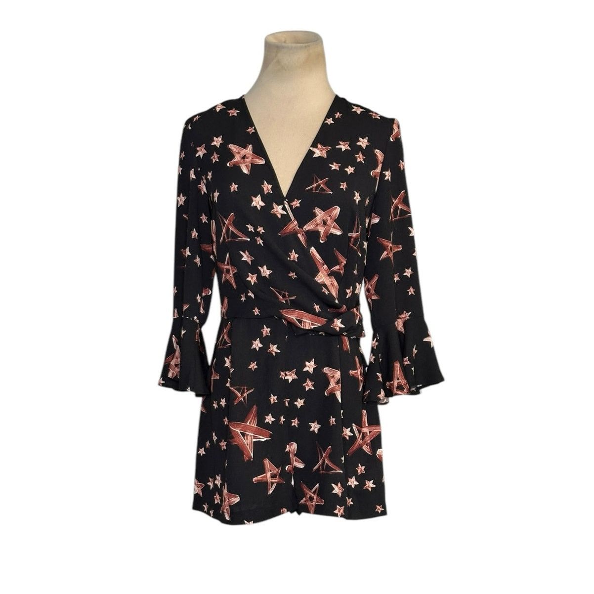 Topshop Topshop black brown stars print 3/4 sleeves romper size 4 Size 27" / US 4 / IT 40 - 14 Thumbnail