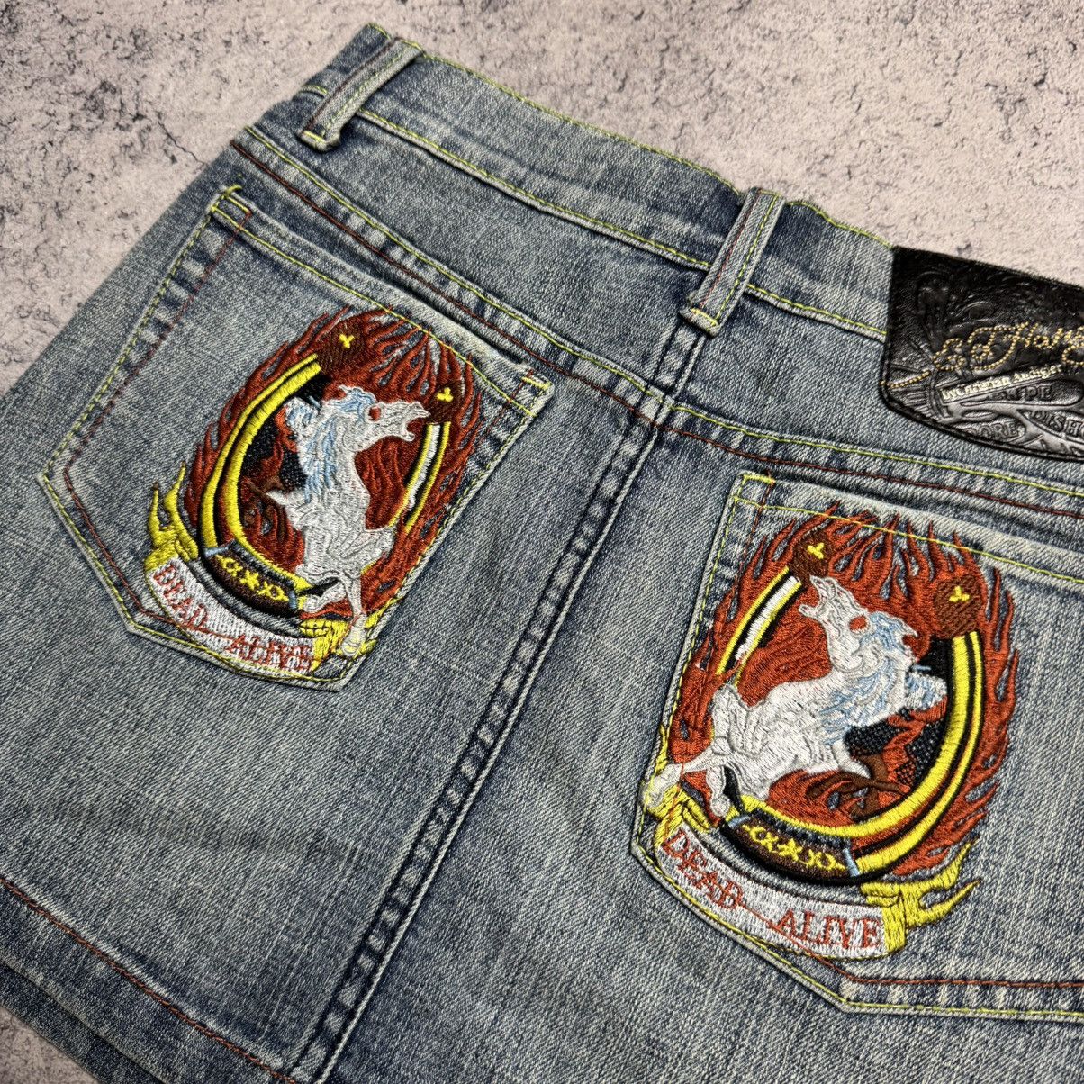 Ed Hardy NEW ED HARDY Vintage Denim Skirt Size 27" / US 4 / IT 40 - 4 Thumbnail