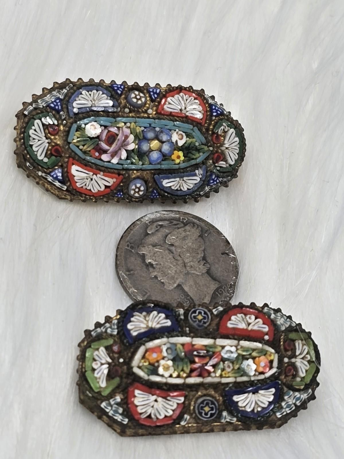 Antique Rivet Pair Antique Italian Micro Mosaic Floral Brooches Pins Size ONE SIZE - 1 Thumbnail