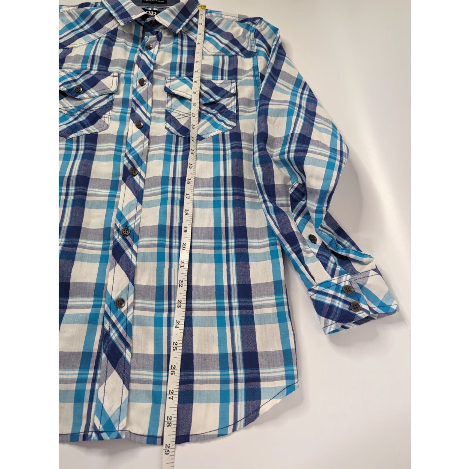 Vintage Rock & Republic Button-Up Long Sleeve Shirt Men's Small Blue Plaid Easy Care Fabric Cotton Blend Shirt Size US S / EU 44-46 / 1 - 6 Thumbnail