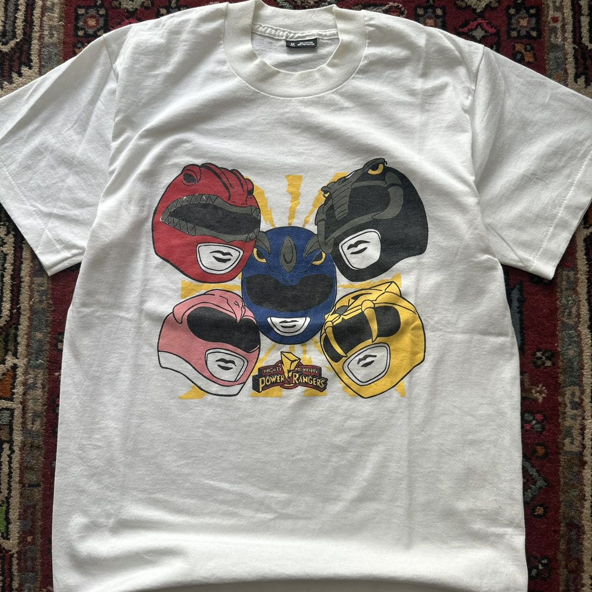 Vintage Vintage 90s Power Rangers Helmet Graphic Tee Size M White Size US M / EU 48-50 / 2 - 4 Thumbnail