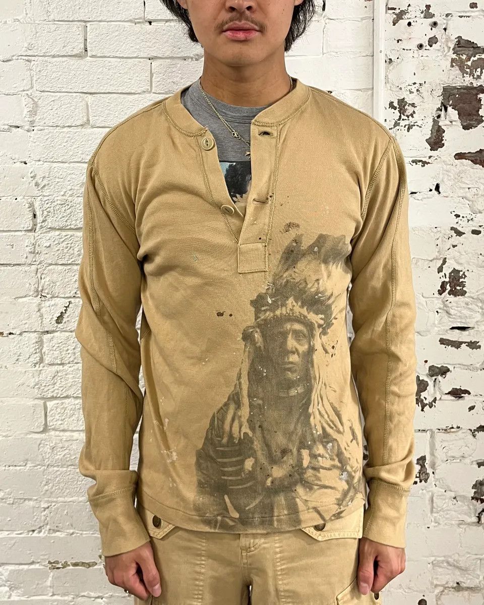 Polo Ralph Lauren 2010s Ralph Lauren Native American Chief Beige Henley Sweater Size US M / EU 48-50 / 2 - 2 Thumbnail