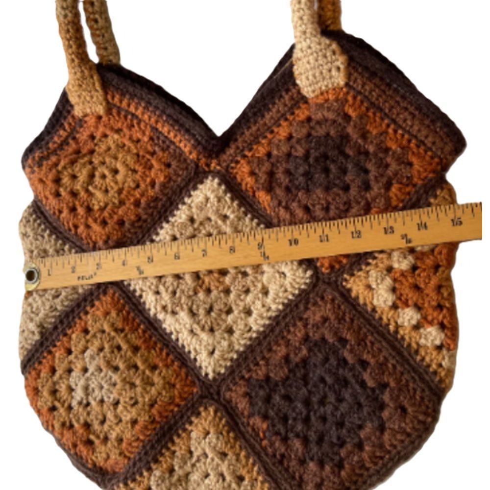 Handmade Crochet Purse Handbag Granny Square Browm Beige Lined w/ Poc Size ONE SIZE - 8 Thumbnail