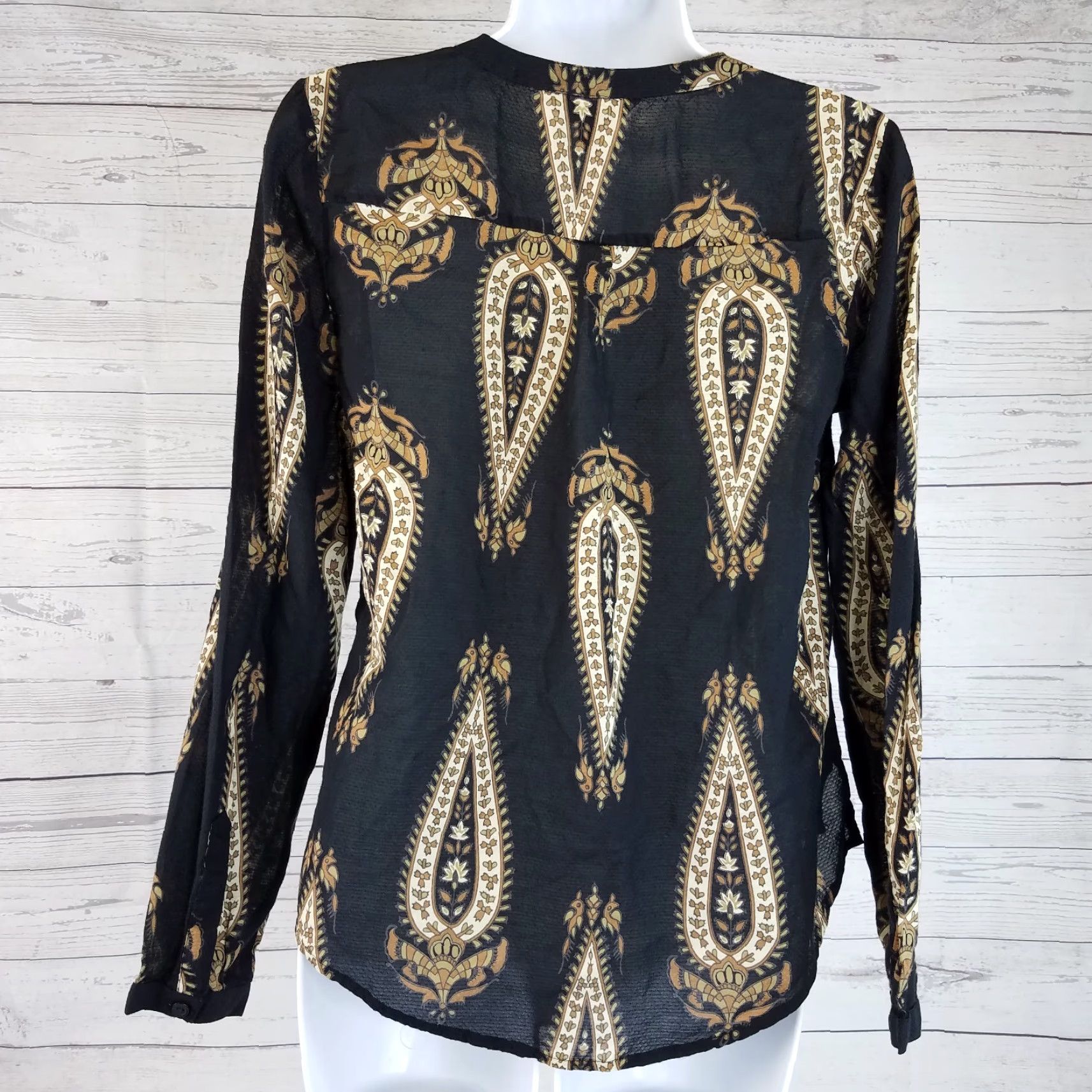Lucky Brand VINTAGE Lucky Brand Blouse Womens Black Small Button Front Long Sleeve Rayon Size S / US 4 / IT 40 - 3 Thumbnail