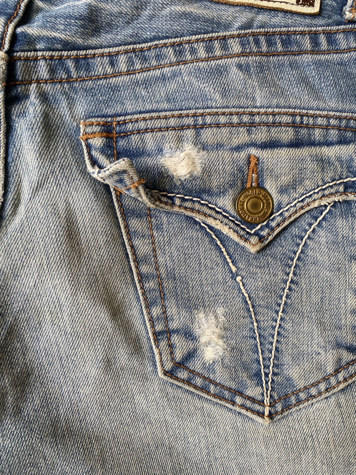 Tete Homme Tete Homme Issey Miyake Faded Blue Studded Distressed Denim Size US 31 - 15 Thumbnail