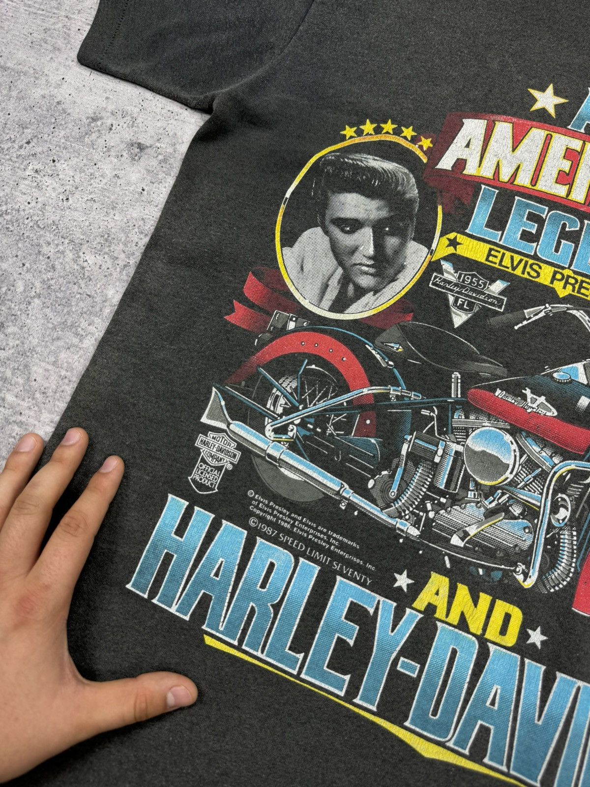 Band Tees × Harley Davidson × Vintage Vintage 80’s 1987 Harley-Davidson Elvis Presley T-Shirt Tee Size US L / EU 52-54 / 3 - 9 Thumbnail