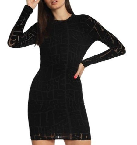 Desigual HELLEN XL Black Textured Long Sleeve Dress 89023 Size XL / US 12-14 / IT 48-50 - 2 Thumbnail