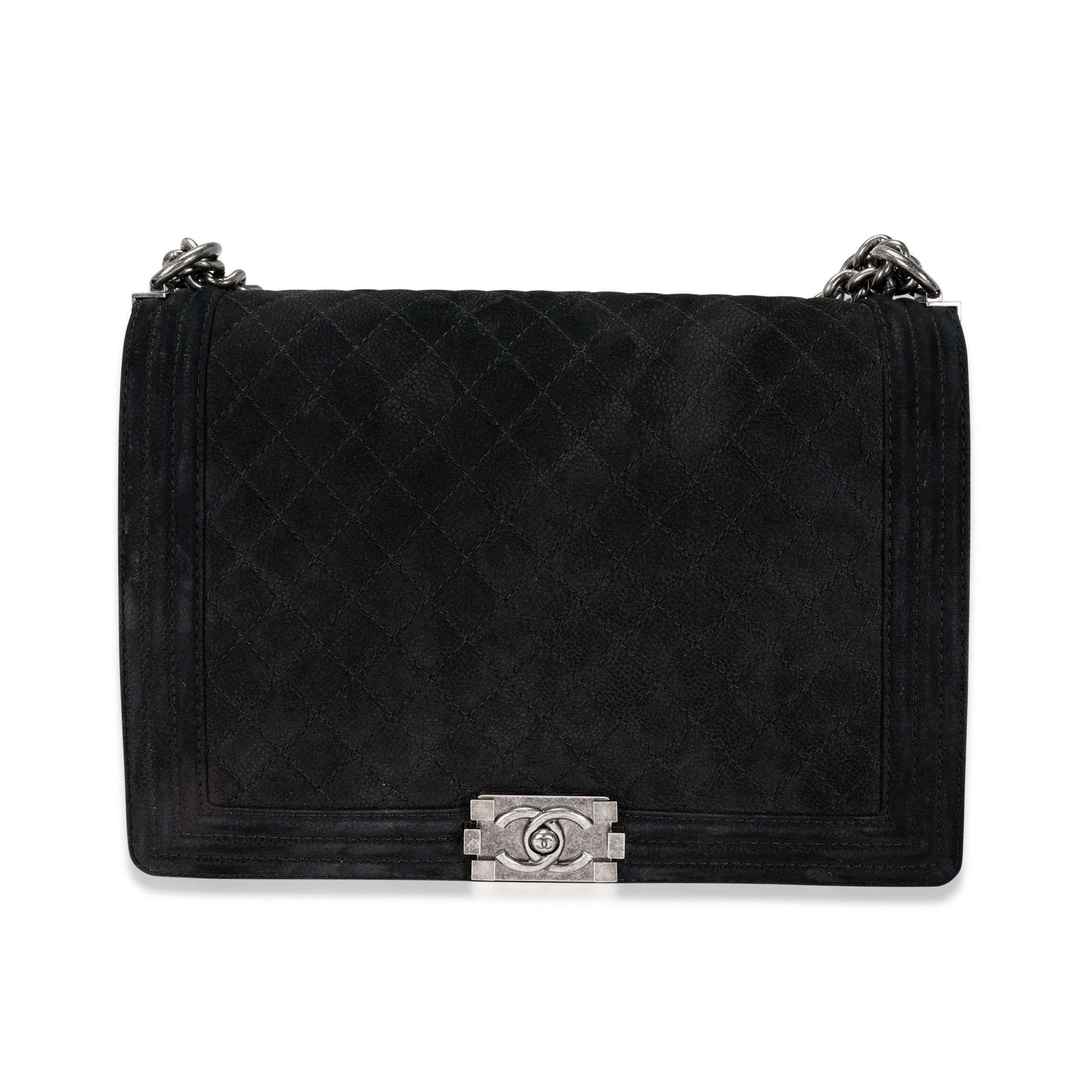 image of Chanel Black Quilted Suede Large Boy Bag, Women's