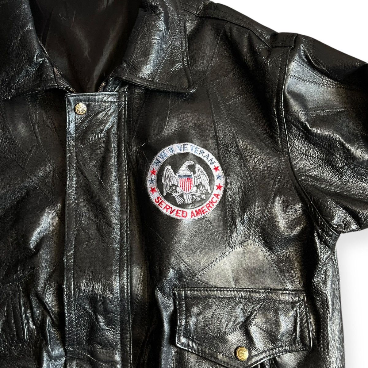 Vintage Vintage Patchwork Leather Bomber Veteran Patch Jacket Size US L / EU 52-54 / 3 - 2 Thumbnail