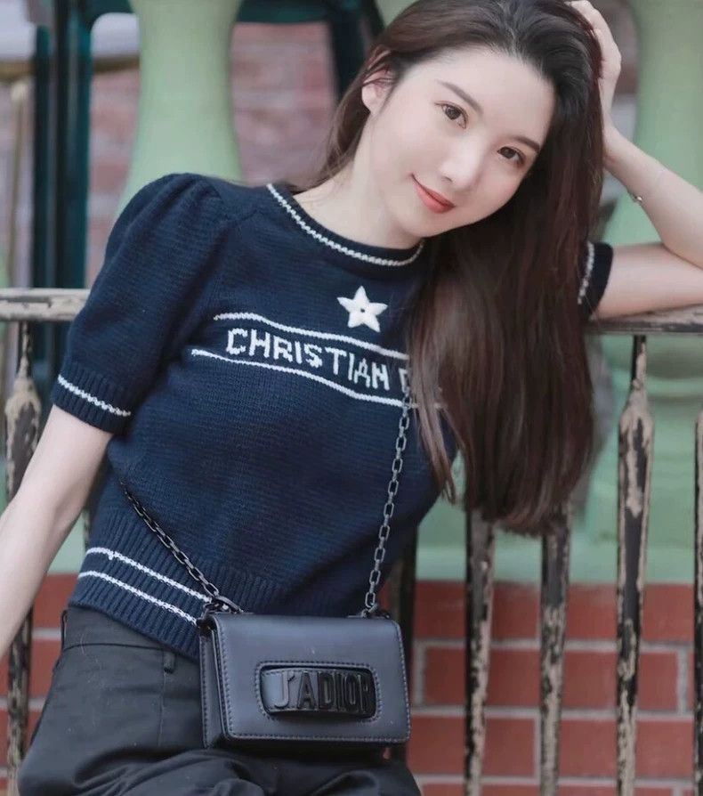 Dior Dior Dark blue logo letter inlaid wool round-neck short-sl Size S / US 4 / IT 40 - 8 Thumbnail