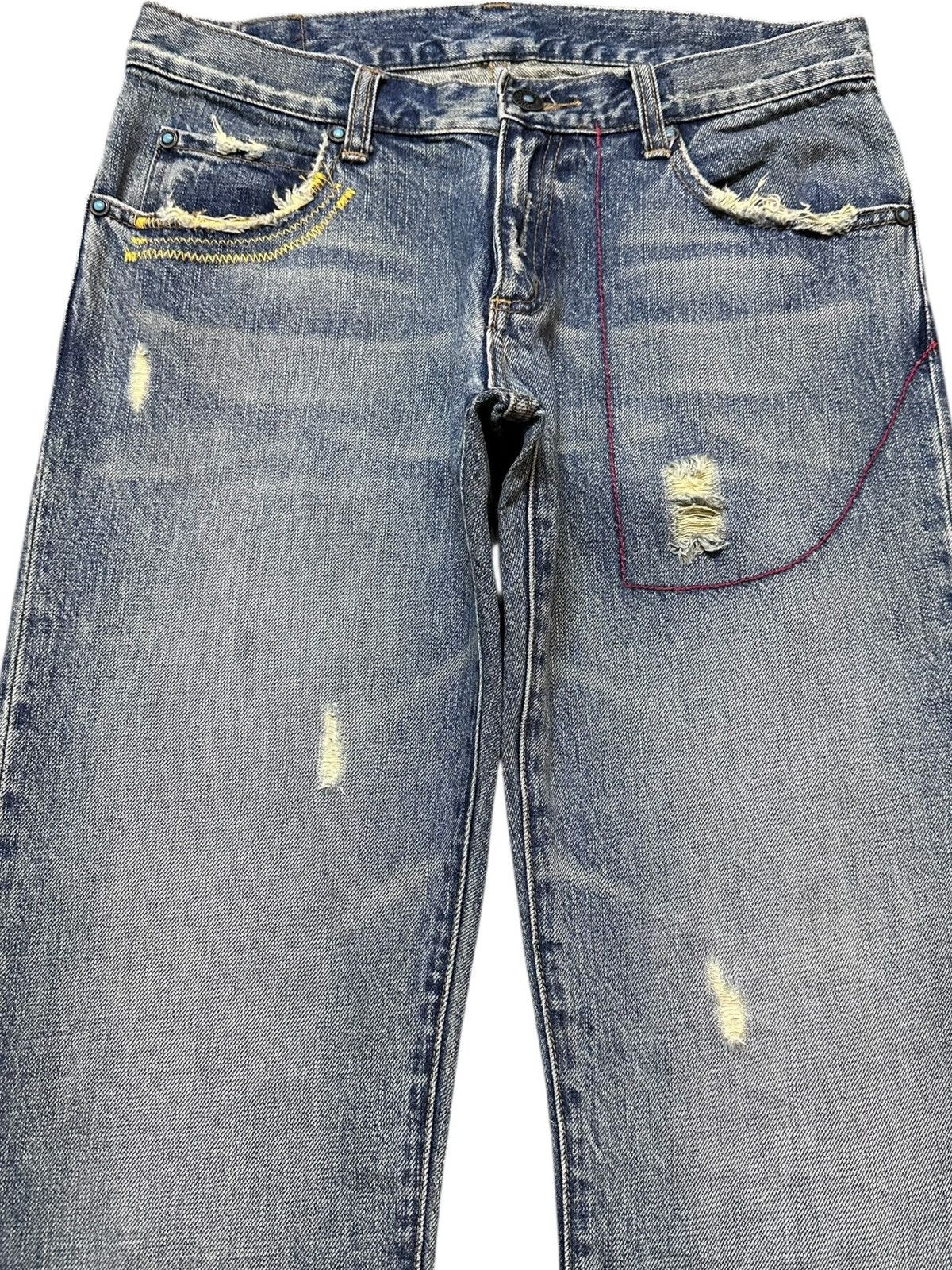 Cout de la Liberte Vintage Coats Of Arms Famock Flare Grunge Distressed Denim Size US 31 - 2 Thumbnail