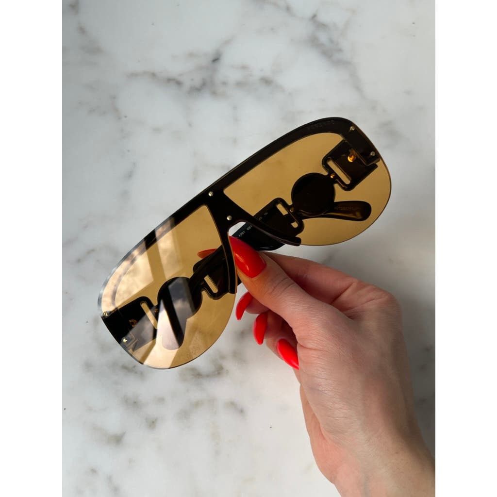 image of New Versace Ve4391 Black Orange Medusa Mask Sunglasses, Men's