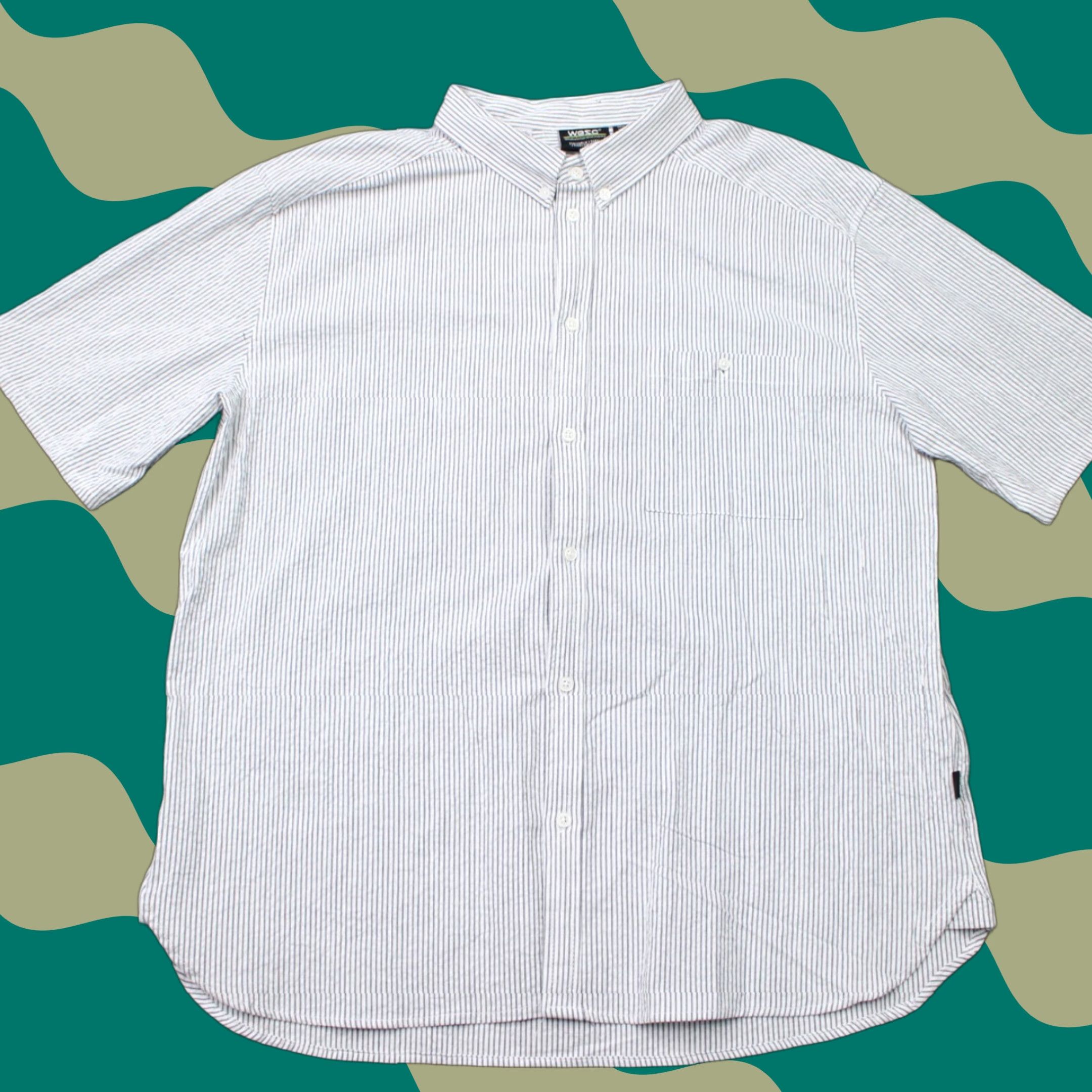 WeSC WESC Shirt Unisex Mens 2XL Womens 3XL White/Black Oden Seersucker Short Sleeve Button-Up Collared Casual Size XXL / US 16-18 / IT 52-54 - 1 Thumbnail