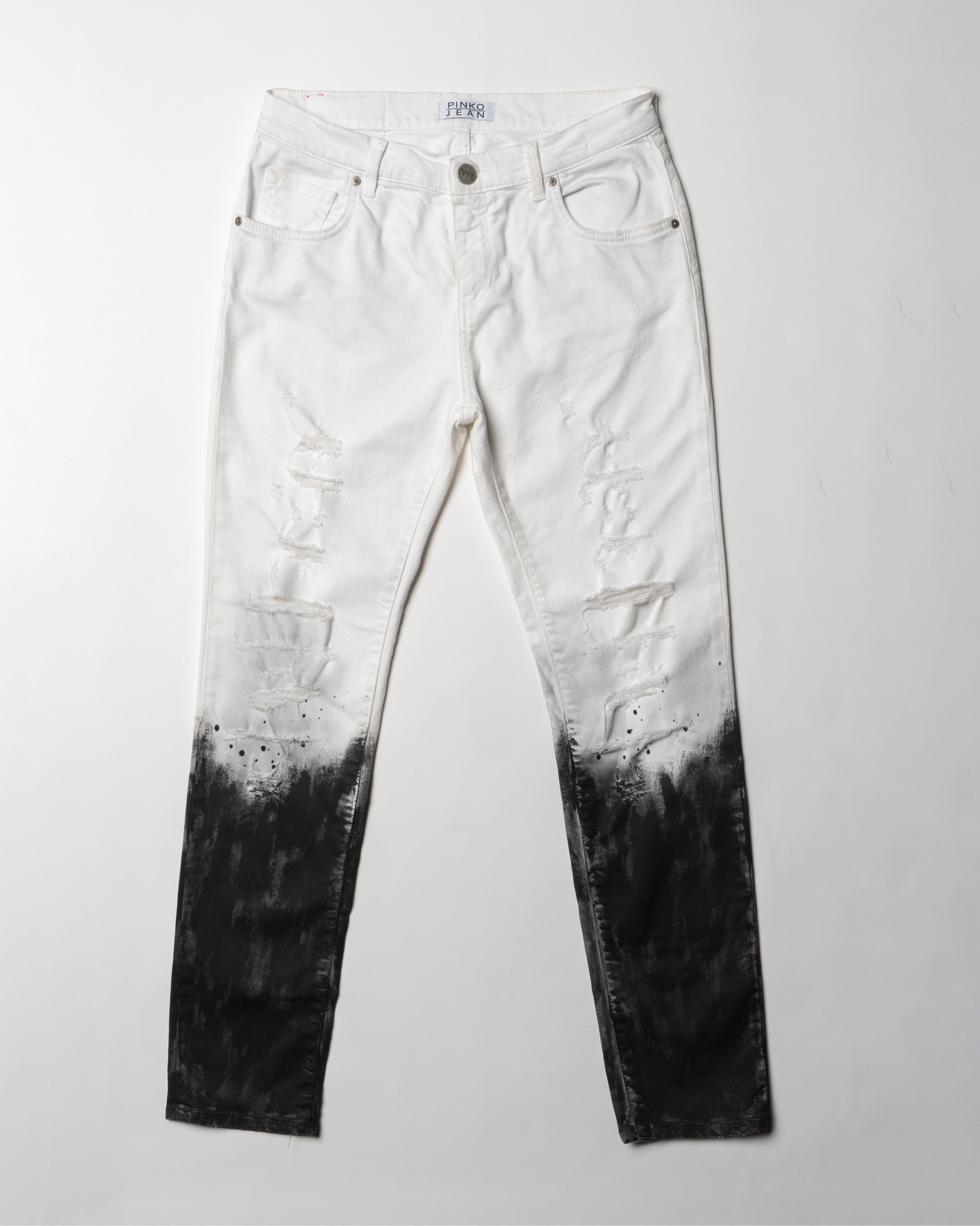Pinko 🔴 PINKO JEANS Distressed Denim Jeans White Black Tie Dye Size 28" / US 6 / IT 42 - 1 Thumbnail