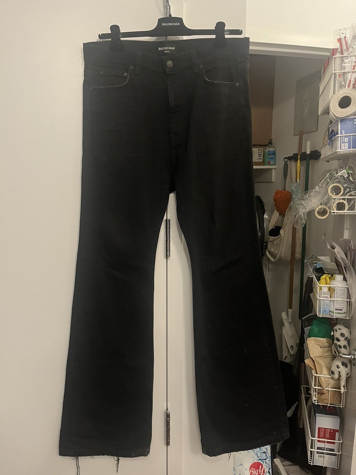 image of Balenciaga Lost Tape Flared Jeans Oil in Black, Men's (Size 34)