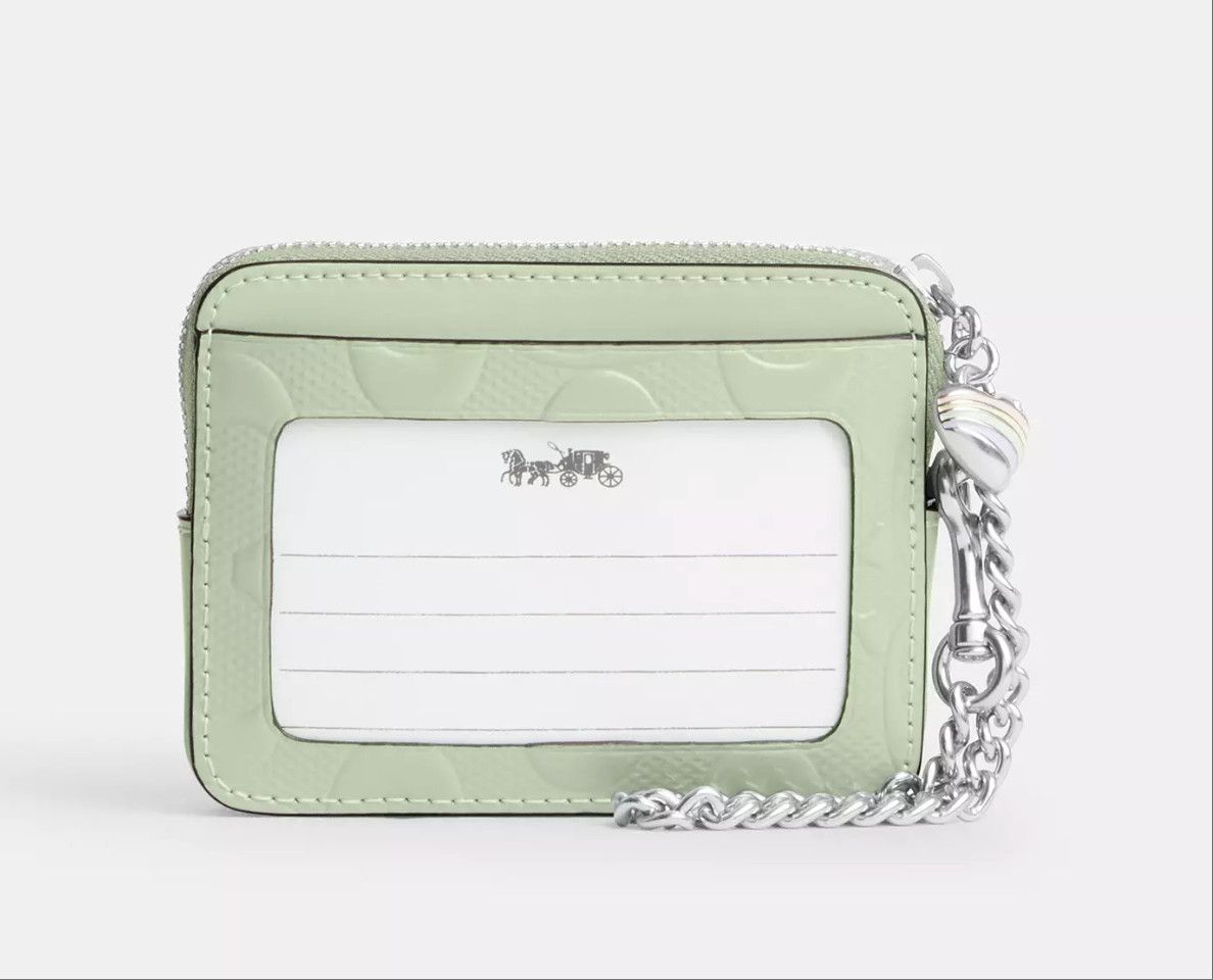 Coach Zip Card Case In Signature Leather With Heart Charm CDQ15 Size ONE SIZE - 4 Thumbnail