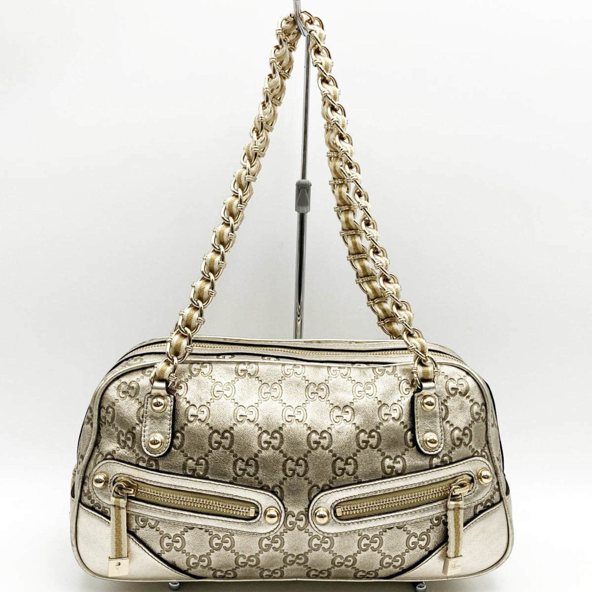 image of Gucci GG Pattern Shoulder Bag Sima Chain Gold Leather Ladies 152462 Used, Women's