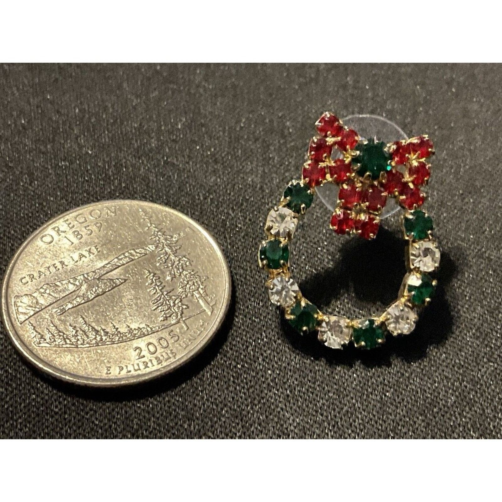 Other Christmas Wreath W/ Bows Crystal Post Earrings Size ONE SIZE - 3 Thumbnail
