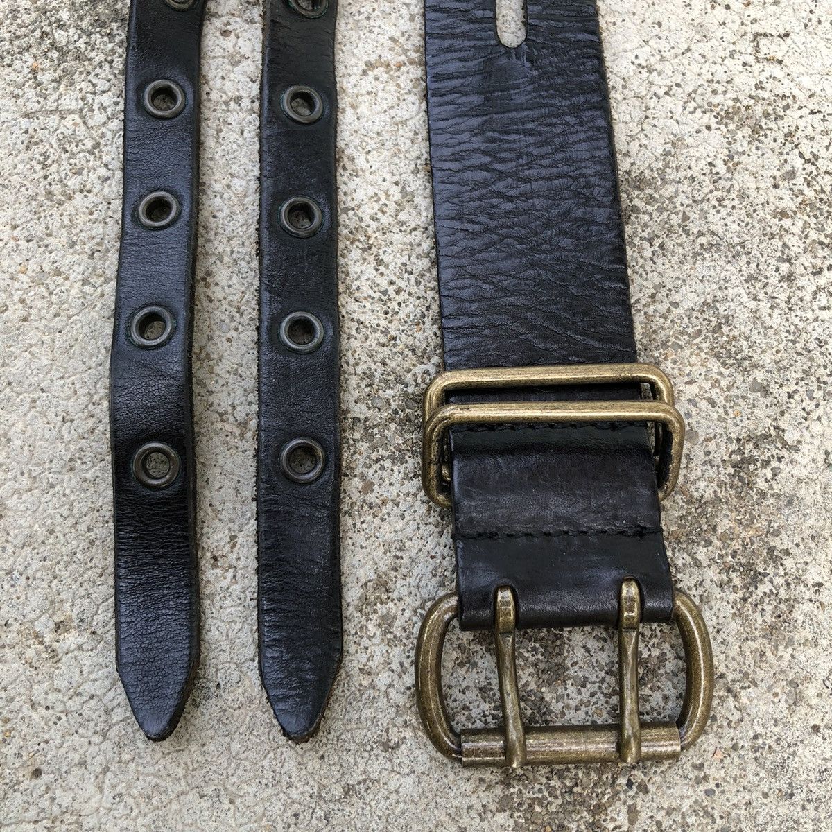 Leather Japanese Brand Black Leather Double Buckle Bondage Belt Size ONE SIZE - 4 Thumbnail